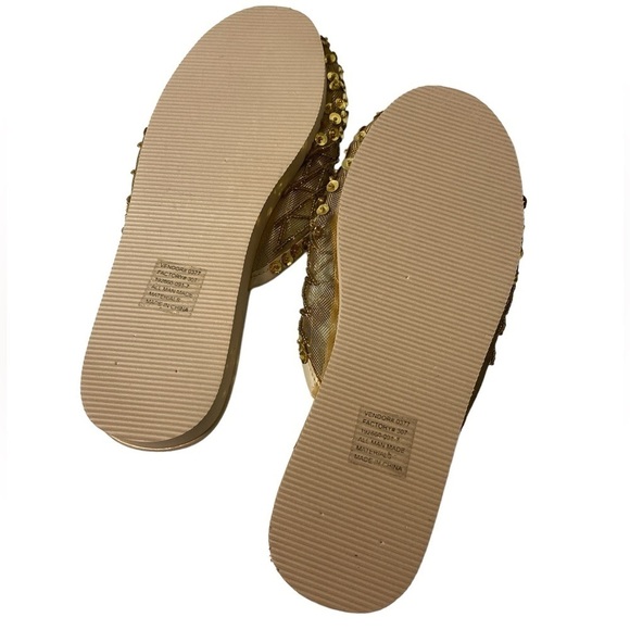 COLIN STEWART - SIZE 7 - RICH GOLD TONE MESH & SEQUINS -SLIP ON SLIDES SLIPPERS7 - Picture 2 of 11
